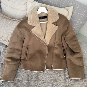 Zara Tan Teddy Jacket with Cream Accents
